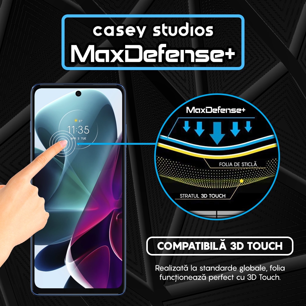 Folie Sticla CASEY STUDIOS™ compatibila cu Motorola Moto G200 5G, Full Cover 3D, Full Glue, Duritate Militara, Ultra HD, Anti Zgarieturi, Anti Amprente, Anti Socuri, Margini Negre