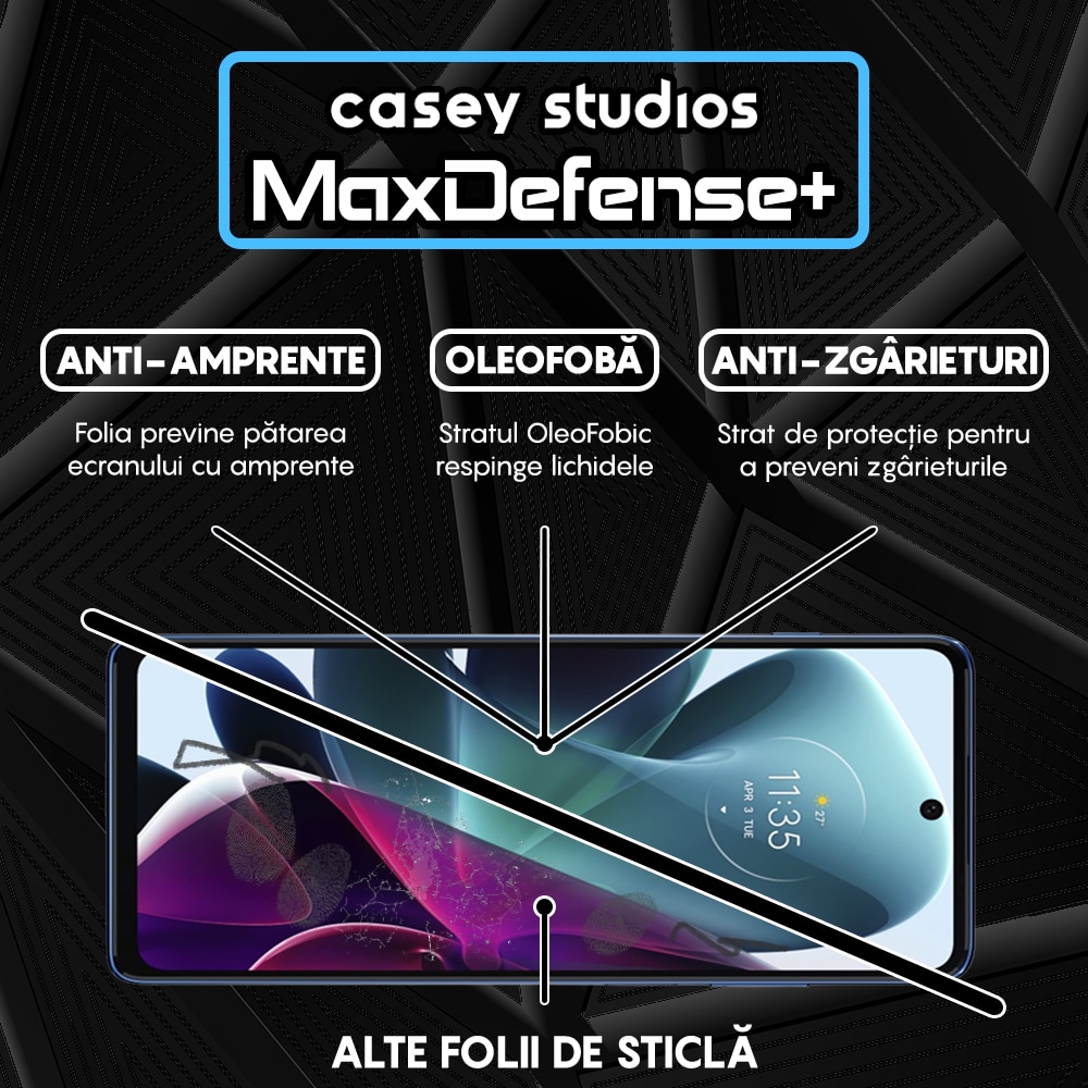 Folie Sticla CASEY STUDIOS™ compatibila cu Motorola Moto G200 5G, Full Cover 3D, Full Glue, Duritate Militara, Ultra HD, Anti Zgarieturi, Anti Amprente, Anti Socuri, Margini Negre