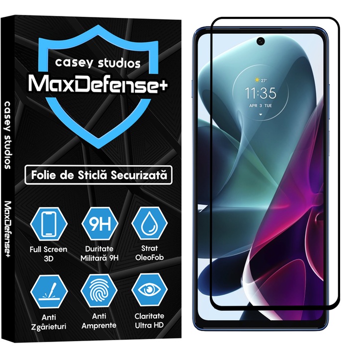 Folie Sticla CASEY STUDIOS™ compatibila cu Motorola Moto G200 5G, Full Cover 3D, Full Glue, Duritate Militara, Ultra HD, Anti Zgarieturi, Anti Amprente, Anti Socuri, Margini Negre