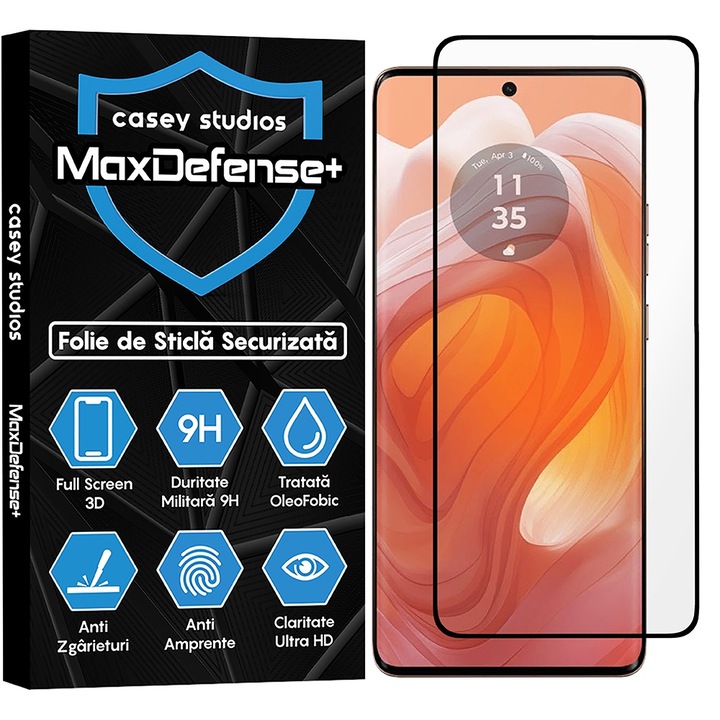CASEY STUDIOS™ Motorola Moto X50 Ultra készülékkel kompatibilis üvegfólia, teljes 3D fólia, teljes ragasztó, katonai keménység, Ultra HD, karcálló, ujjlenyomat-taszító, ütésálló, fekete szélek
