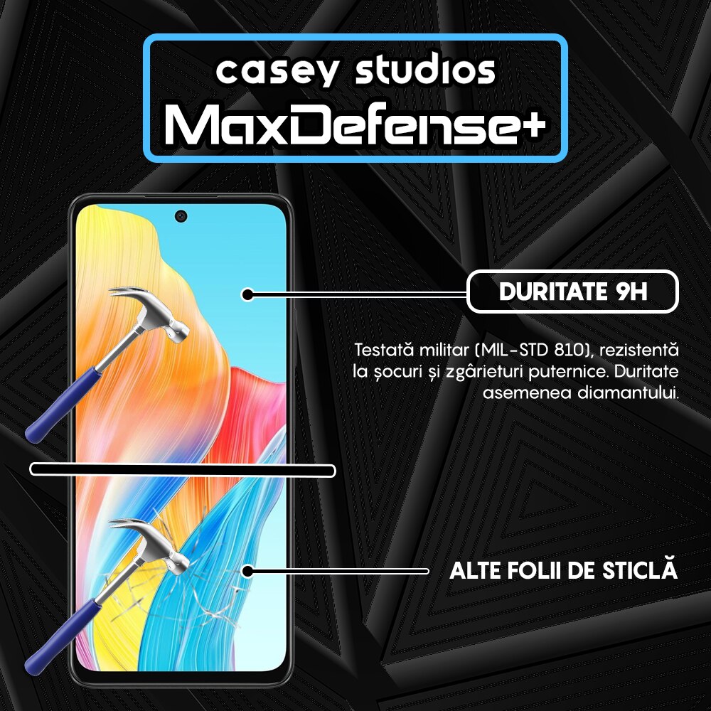 Folie Sticla CASEY STUDIOS™ compatibila cu Oppo A58 4G, Full Cover 3D, Full Glue, Duritate Militara, Ultra HD, Anti Zgarieturi, Anti Amprente, Anti Socuri, Margini Negre