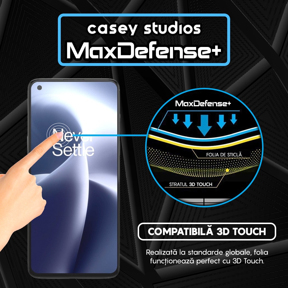 Folie Sticla CASEY STUDIOS™ compatibila cu OnePlus Nord 2T / Nord CE 5G / Nord 2 5G, Full Cover 3D, Full Glue, Duritate Militara, Ultra HD, Anti Zgarieturi, Anti Amprente, Anti Socuri, Margini Negre