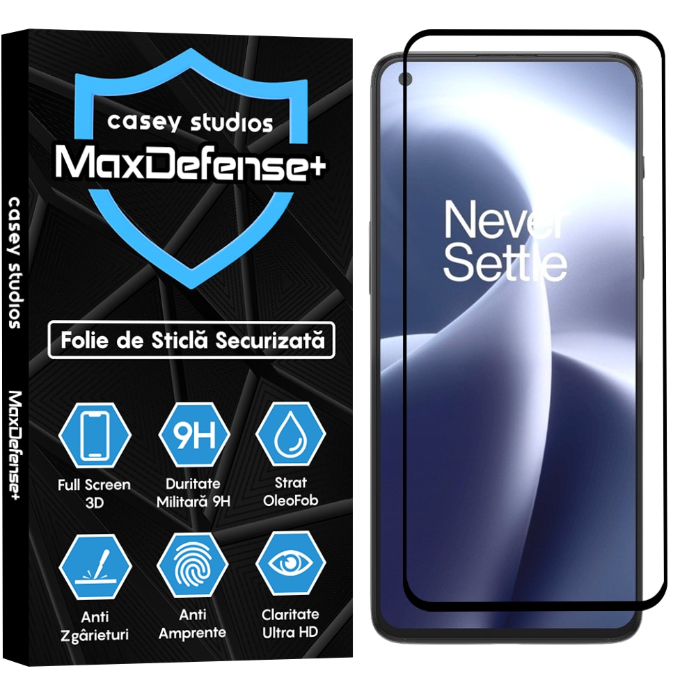 Folie Sticla CASEY STUDIOS™ compatibila cu OnePlus Nord 2T / Nord CE 5G / Nord 2 5G, Full Cover 3D, Full Glue, Duritate Militara, Ultra HD, Anti Zgarieturi, Anti Amprente, Anti Socuri, Margini Negre