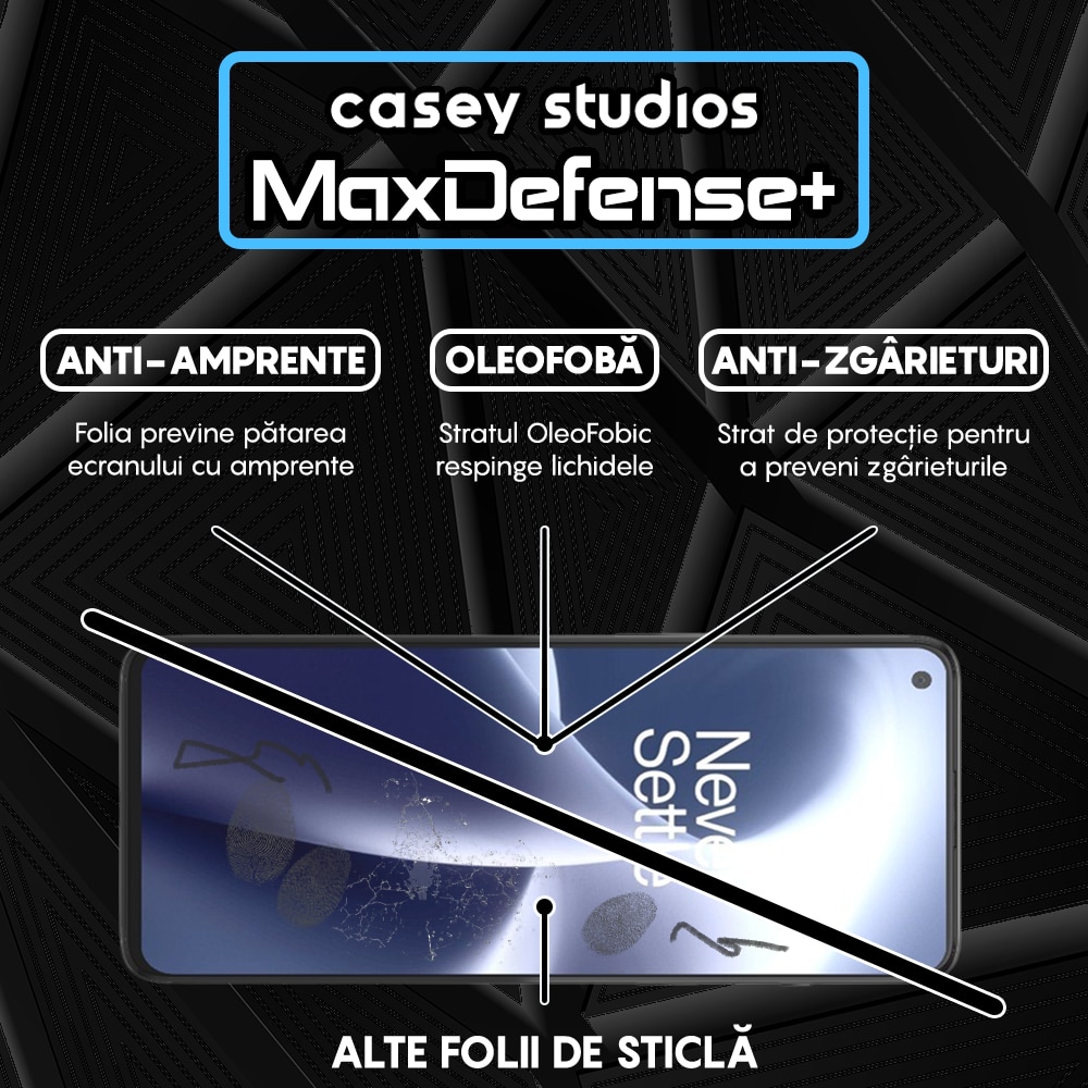 Folie Sticla CASEY STUDIOS™ compatibila cu OnePlus Nord 2T / Nord CE 5G / Nord 2 5G, Full Cover 3D, Full Glue, Duritate Militara, Ultra HD, Anti Zgarieturi, Anti Amprente, Anti Socuri, Margini Negre