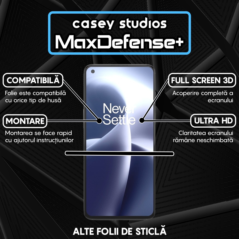 Folie Sticla CASEY STUDIOS™ compatibila cu OnePlus Nord 2T / Nord CE 5G / Nord 2 5G, Full Cover 3D, Full Glue, Duritate Militara, Ultra HD, Anti Zgarieturi, Anti Amprente, Anti Socuri, Margini Negre