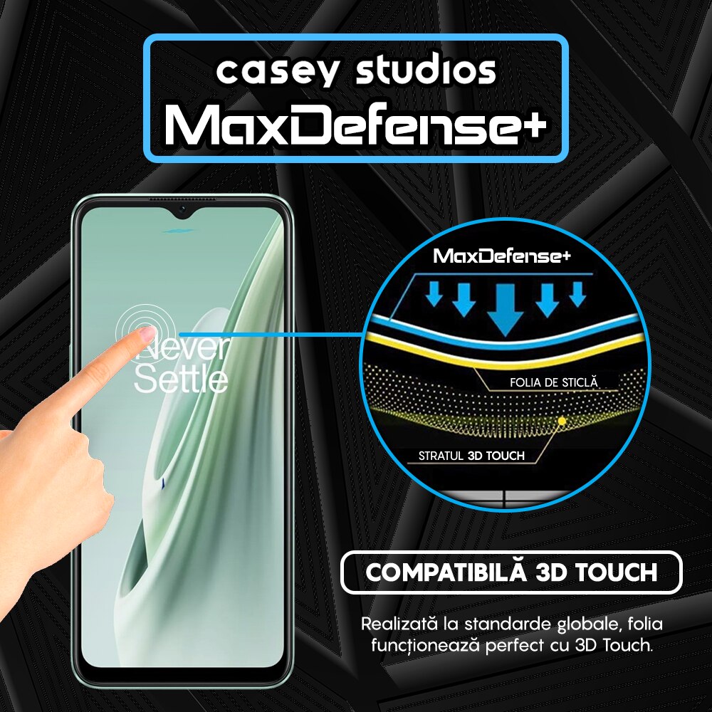 Folie Sticla CASEY STUDIOS™ compatibila cu OnePlus Nord N20 SE, Full Cover 3D, Full Glue, Duritate Militara, Ultra HD, Anti Zgarieturi, Anti Amprente, Anti Socuri, Margini Negre