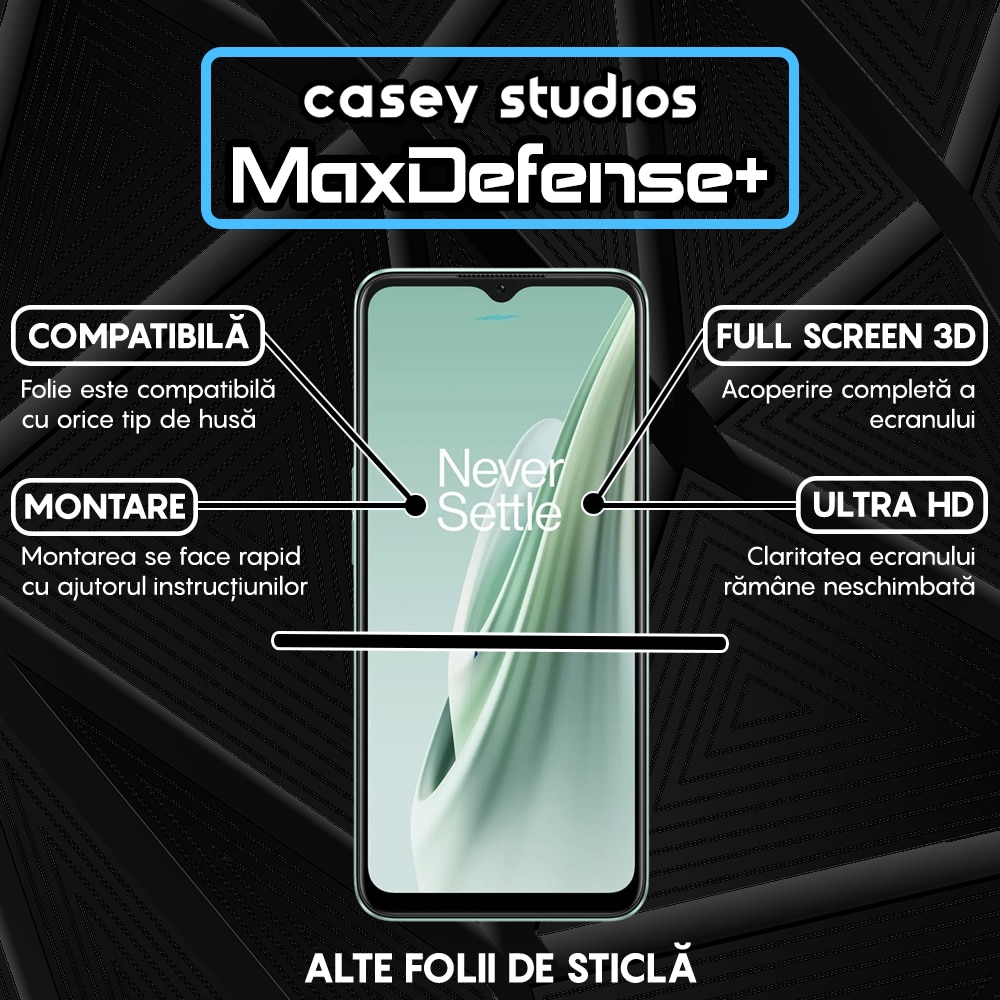 Folie Sticla CASEY STUDIOS™ compatibila cu OnePlus Nord N20 SE, Full Cover 3D, Full Glue, Duritate Militara, Ultra HD, Anti Zgarieturi, Anti Amprente, Anti Socuri, Margini Negre