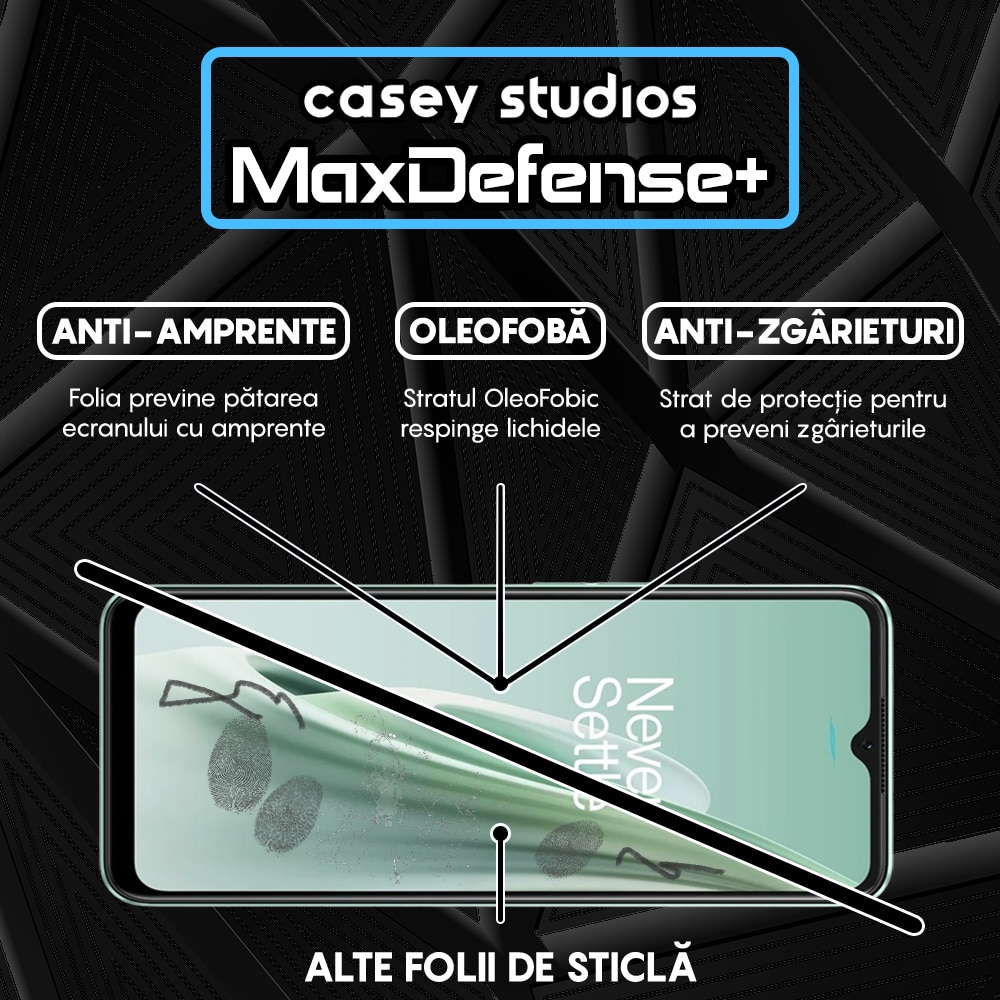 Folie Sticla CASEY STUDIOS™ compatibila cu OnePlus Nord N20 SE, Full Cover 3D, Full Glue, Duritate Militara, Ultra HD, Anti Zgarieturi, Anti Amprente, Anti Socuri, Margini Negre