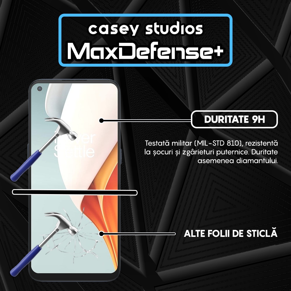 Folie Sticla CASEY STUDIOS™ compatibila cu OnePlus Nord CE 2 Lite 5G / Nord N100, Full Cover 3D, Full Glue, Duritate Militara, Ultra HD, Anti Zgarieturi, Anti Amprente, Anti Socuri, Margini Negre