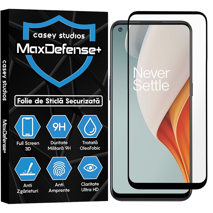 CASEY STUDIOS Üvegfólia kompatibilis a OnePlus Nord CE 2 Lite 5G / Nord N100, Full Glue, Katonai keménység, Ultra HD, Karcmentes, Ujjlenyomat mentes, Ütésgátló, Fekete élekkel