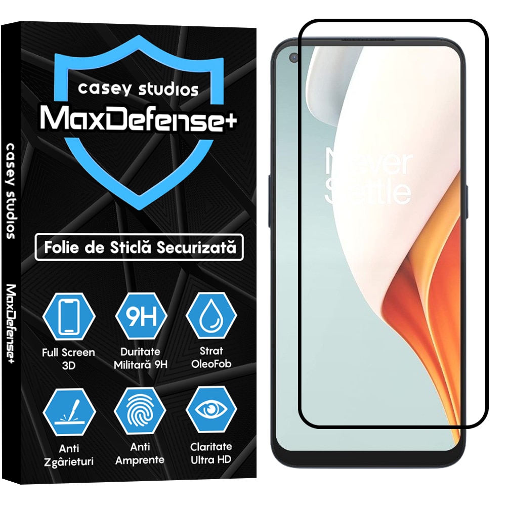 Folie Sticla CASEY STUDIOS™ compatibila cu OnePlus Nord CE 2 Lite 5G / Nord N100, Full Cover 3D, Full Glue, Duritate Militara, Ultra HD, Anti Zgarieturi, Anti Amprente, Anti Socuri, Margini Negre