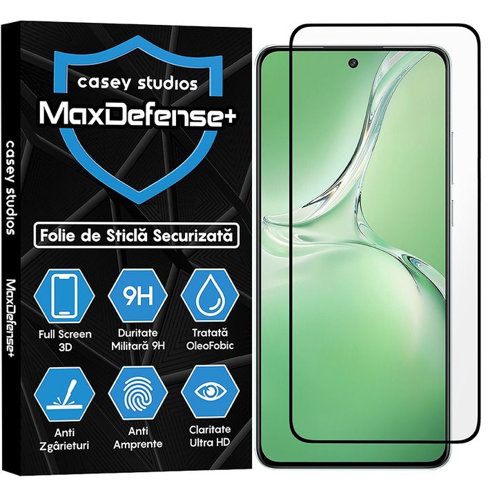 CASEY STUDIOS™ Oppo K12 készülékkel kompatibilis üvegfólia, teljes 3D fólia, teljes ragasztó, katonai keménység, Ultra HD, karcálló, ujjlenyomat-taszító, ütésálló, fekete szélek