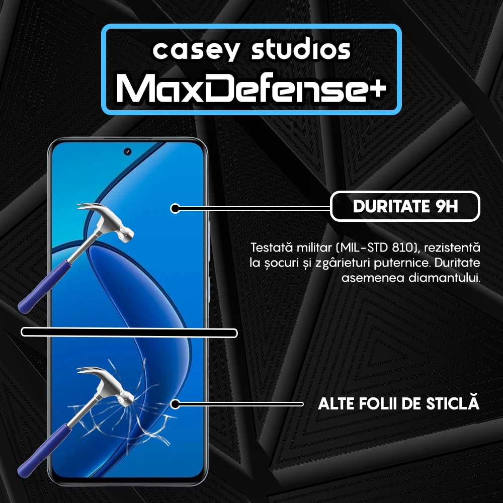 Folie Sticla CASEY STUDIOS™ compatibila cu Realme 12 4G, Full Cover 3D, Full Glue, Duritate Militara, Ultra HD, Anti Zgarieturi, Anti Amprente, Anti Socuri, Margini Negre