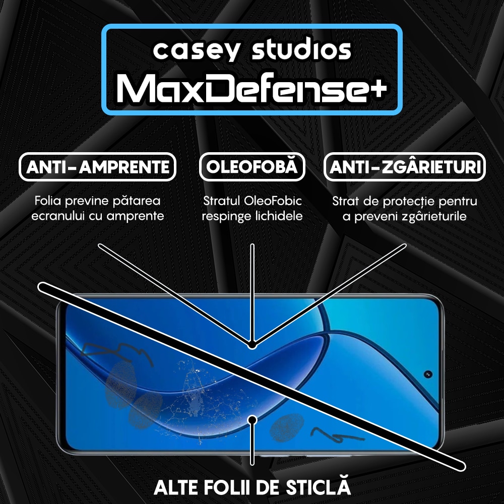 Folie Sticla CASEY STUDIOS™ compatibila cu Realme 12 4G, Full Cover 3D, Full Glue, Duritate Militara, Ultra HD, Anti Zgarieturi, Anti Amprente, Anti Socuri, Margini Negre