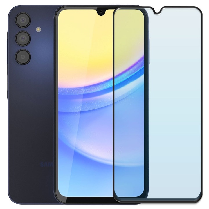 Folie din sticla securizata pentru Samsung Galaxy A15 (4G / 5G), HAMSTERBOX Glass Shield, Protectie completa ecran, Full face, Aplicare rapida, Case Friendly, Transparenta