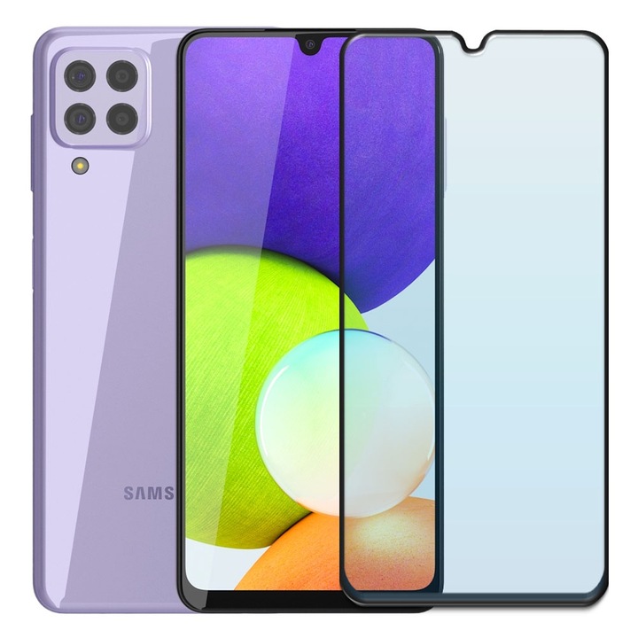 Folie din sticla securizata pentru Samsung Galaxy A22 4G, HAMSTERBOX Glass Shield, Protectie completa ecran, Full face, Aplicare rapida, Case Friendly, Transparenta