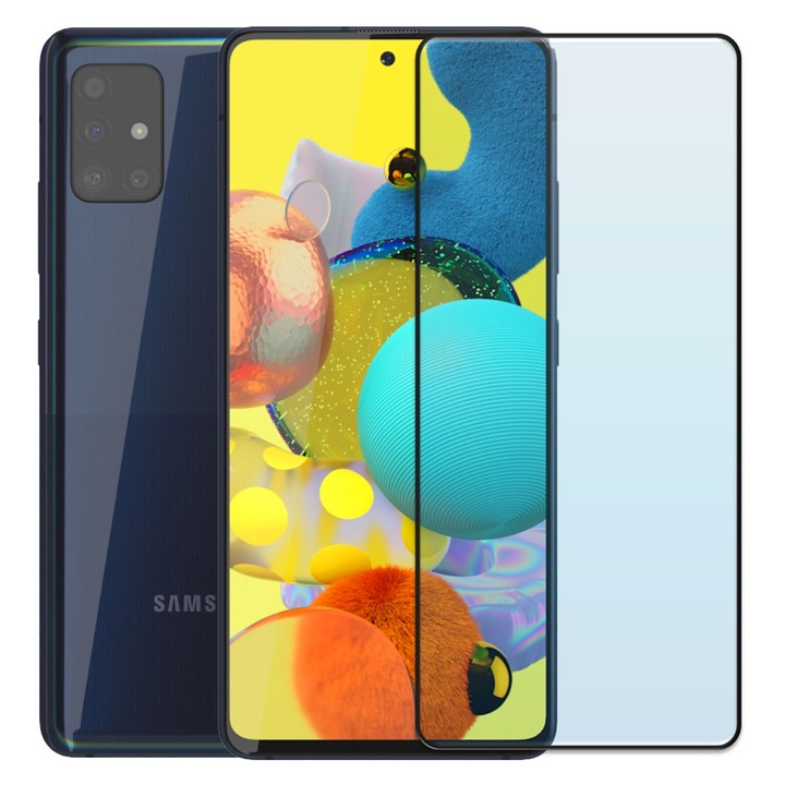 Folie din sticla securizata pentru Samsung Galaxy A51, HAMSTERBOX Glass Shield, Protectie completa ecran, Full face, Aplicare rapida, Case Friendly, Transparenta