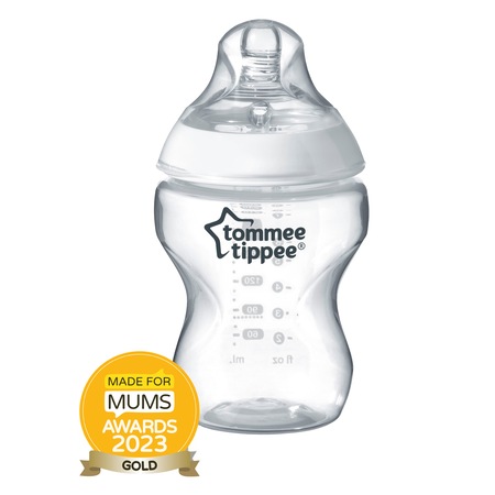 Biberon Tommee Tippee Closer to Nature, tetina asemanatoare sanului mamei, cu flux lent si valva anti-colici, 260 ml, PP, 0 luni +, 1 buc