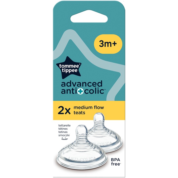 Tetina Advanced Anti-Colici Tommee Tippee Natural Start, cu flux mediu, 3 luni +, 2 buc