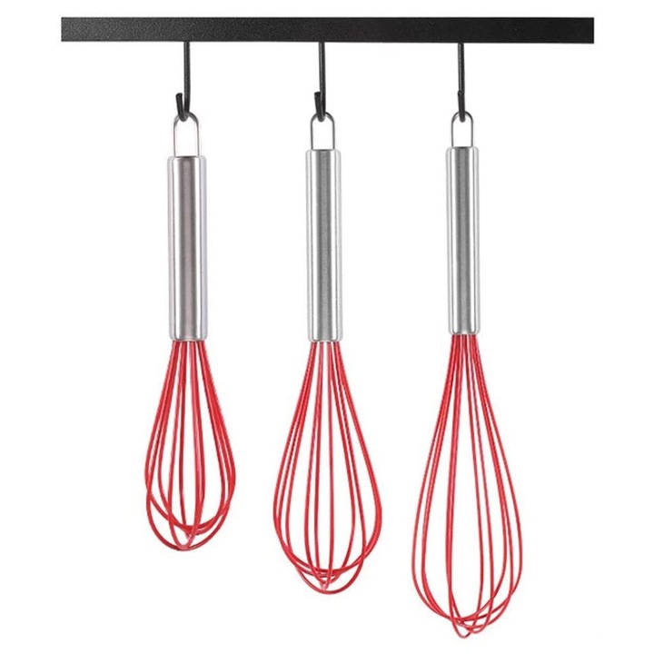 Set 3 teluri din silicon, Rosu/Argintiu