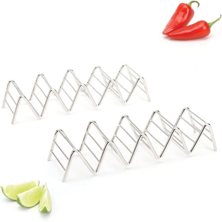 Set 2 suporturi pentru taco, Inox, 6 x 23 x 4.5 cm, Argintiu