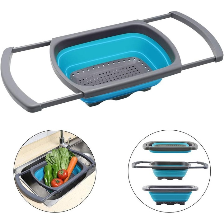 Strecuratoare pliabila, ergonomic, ecologic, 4.72x1.69inch, plastic/cauciuc, albastru/gri