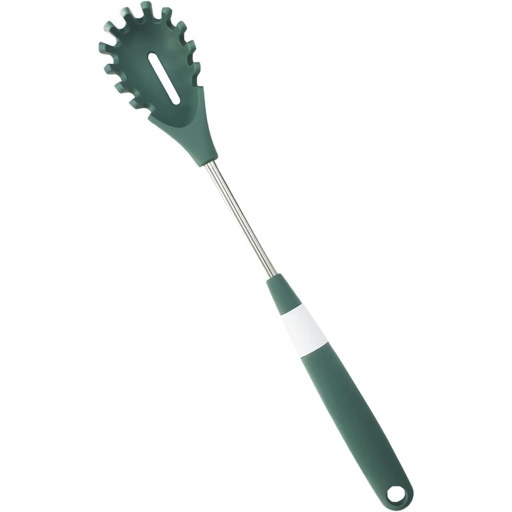 Servitor de spaghete rezistent la caldura, maner din otel inoxidabil, furculita pentru paste fara zgarieturi, lingura din silicon conceputa ergonomic pentru pasionatii de bucatarie