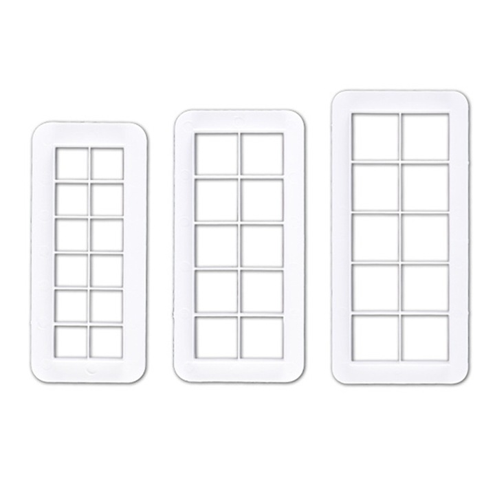 Set 3 forme prajituri, plastic, alb, patrat, triunghi dreptunghic, hexagon