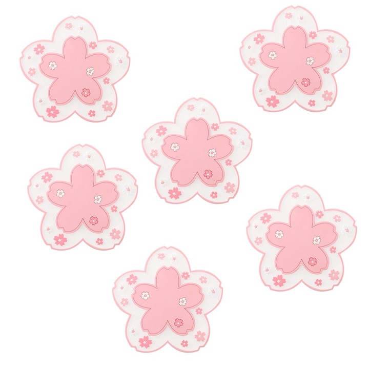 Sakura alátét, cseresznyevirágokkal, szilikon poháralátét, vékony, aranyos virágokkal, teás edényekhez, csúszásgátló, italalátét