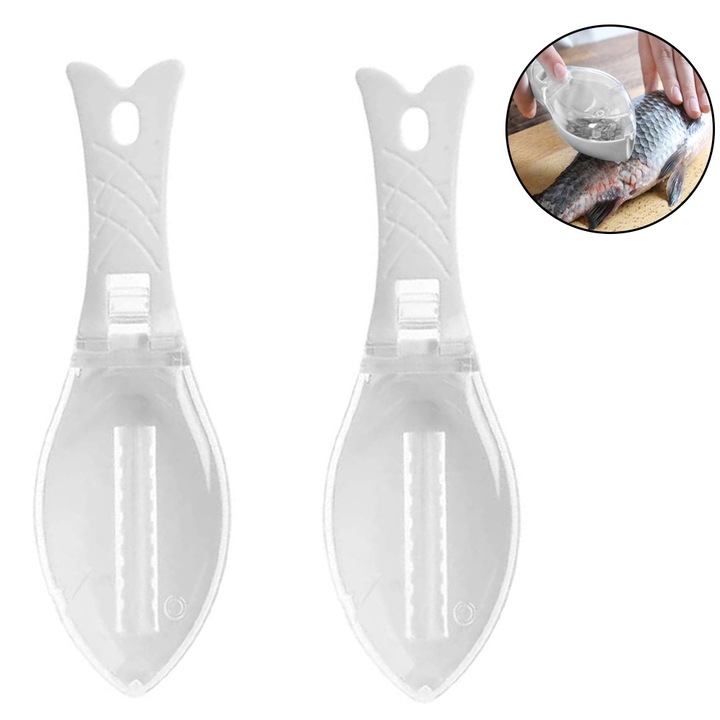 Set 2 curatatoare pentru solzi de peste, Cozevdnt, plastic, design ergonomic, 16 x 5.5 x 4.2 cm, alb