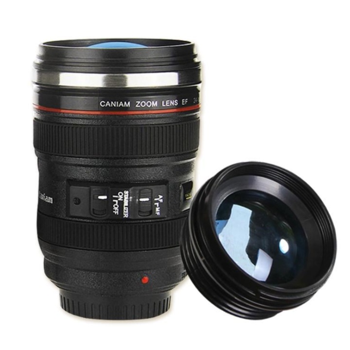 Termos Cana Obiectiv din Otel Inoxidabil, Design Meticulos, Durabilitate pe Viata, Ideal pentru Calatorii Rutiere si Evenimente Sportive