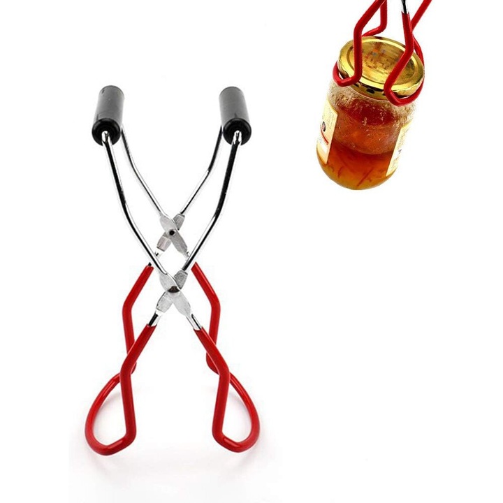 Galvanizált acél befőttesüveg-nyitó, AMRINUGL, csúszásgátló fogantyúkkal, méretek 22,5x8,7x5cm