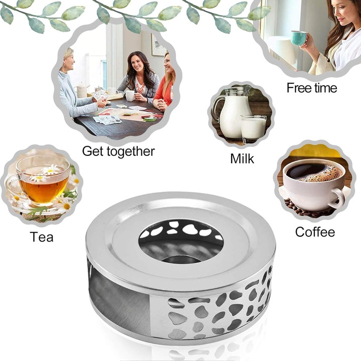 Incalzitor de ceai din otel inoxidabil Jormftte, cu suport pentru lumanare, diametru 150mm, inaltime 50mm