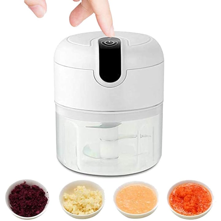 Tocator electric mini pentru usturoi, 250ml, USB reincarcabil, design impermeabil, usor de curatat