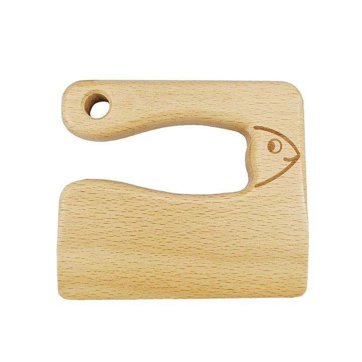 Fából készült kés gyerekeknek főzéshez és biztonságos zöldség-gyümölcs vágáshoz, aranyos hal alakú konyhai eszközök gyerekeknek, 2-5 éves korig