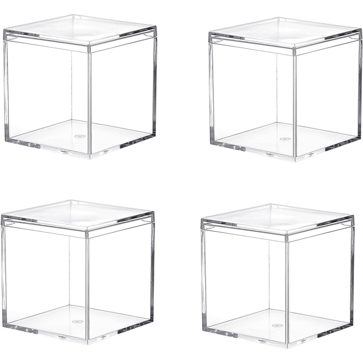 Set 4 cutii patrate, Cozevdnt, Plastic, 60x60x60mm, Transparent