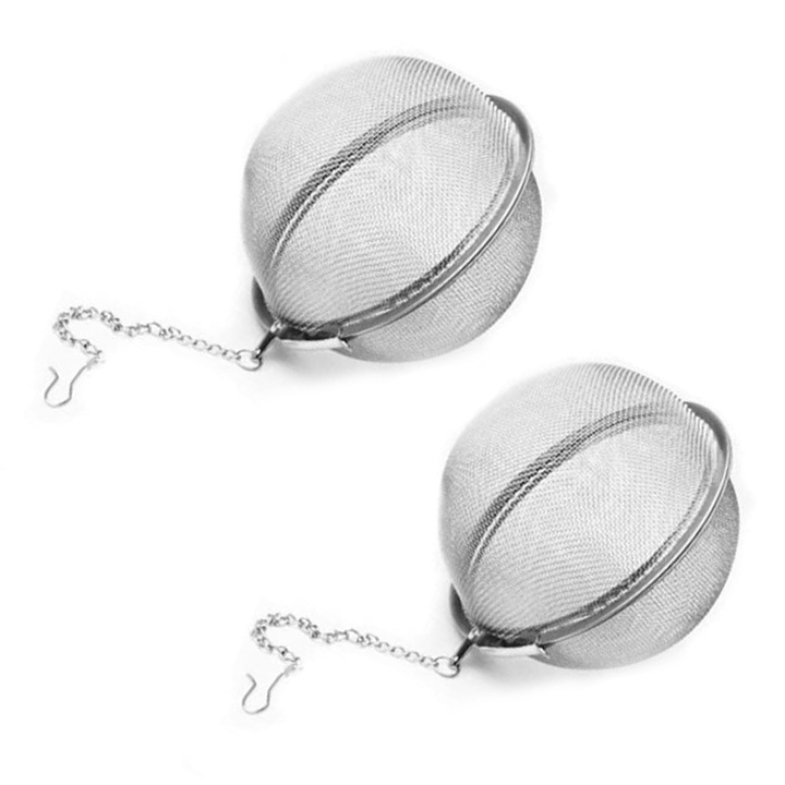 Set 2 Bile pentru infuzie, Cozevdnt, Inox, Cu Lant, 7 cm, Argintiu