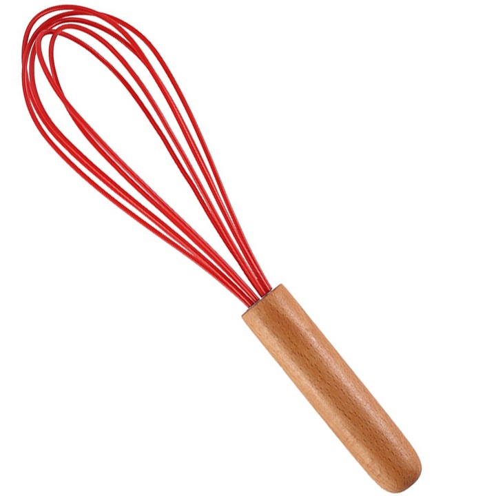 Batator de oua din otel inoxidabil cu maner din lemn, 10 inch, fir din silicon, set