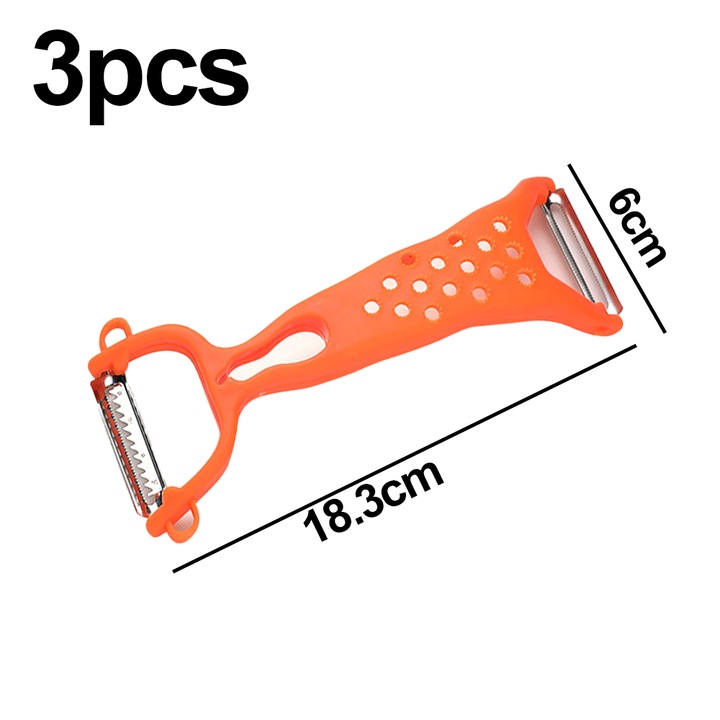 Set 3 curatatoare legume, QttvbTna, otel inoxidabil, multifunctionale, portocaliu