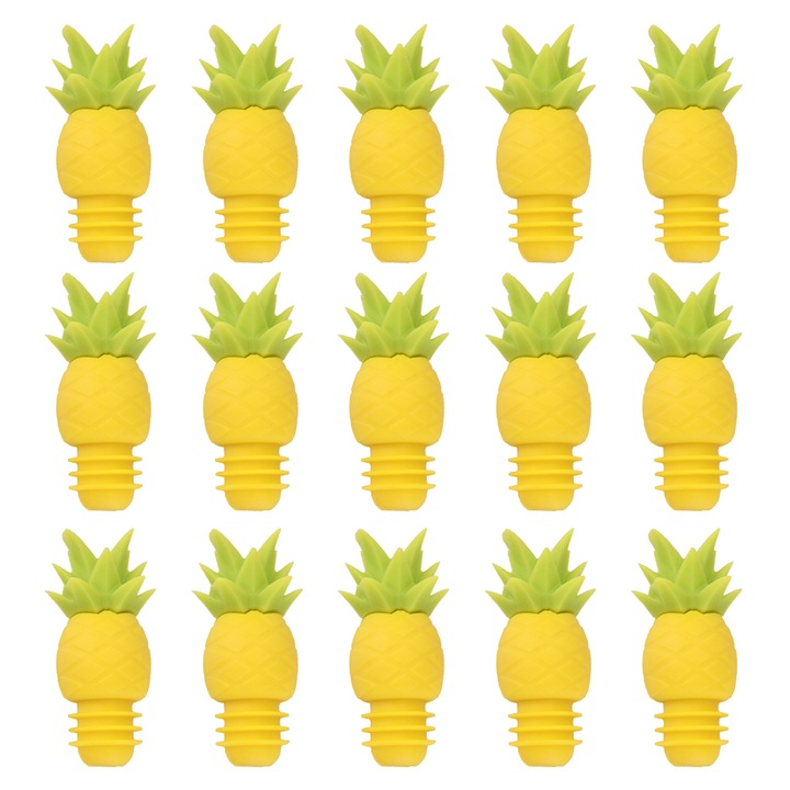 Тапа за бутилка вино във формата на ананас, Аксесоари за домашен бар с модерен дизайн за любители на виното, Издръжливи и безопасни силиконови многократни тапи за бутилки напитки, Комплект от 14 за партита, пикници и много други