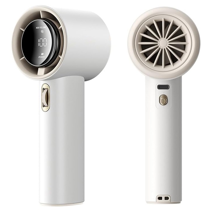 Преносим вентилатор Ultimate Pro Commando, 100 нива на скорост, LED дисплей, USB Type C зареждане, Мощност 18 W, Капацитет на батерията 3600 mAh, Автономия 12 часа, Бял