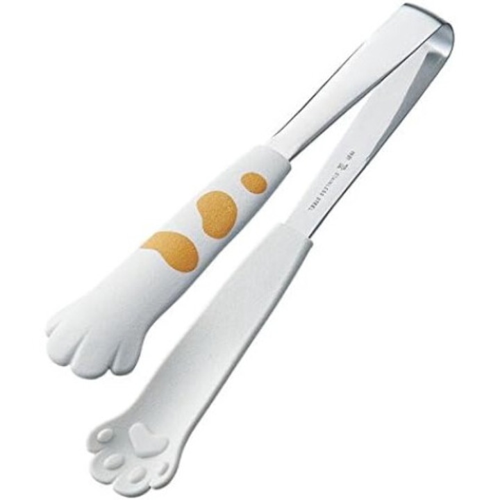 Set 2 clesti gratar, 7 inch, forma laba de pisica, inox si nylon, alb/galben