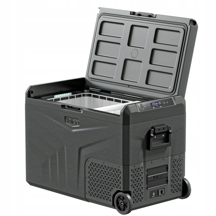 Frigider Auto cu compresor Yolco TCX50 Carbon 52L cu Baterie modulara, 12V/24V 100-240V, Panou de control, Bluetooth, 60W, clasa D