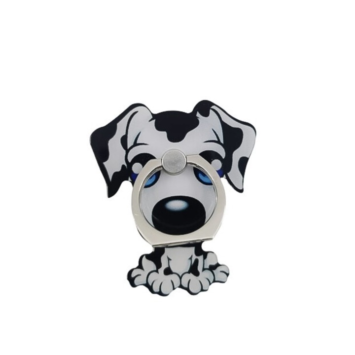 CartoonRing Doty® telefontartó gyűrű, 360 fokban elforgatható, fém, ragasztóval, dalmát modell, univerzális, 5,5x5 cm, fehér/fekete