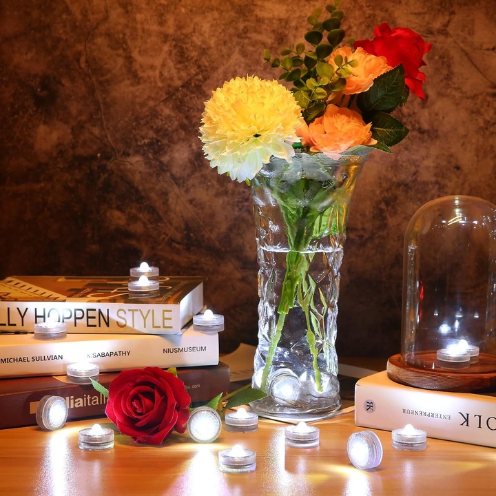 Becuri LED tip lumanare, HL, lumina alba, impermeabile, pentru decorare, Set 12 bucati