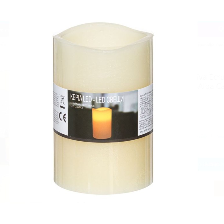 Lumanare Decorativa Ecru LED cu Baterie Ø8x12cm - Flacara Alba Calda