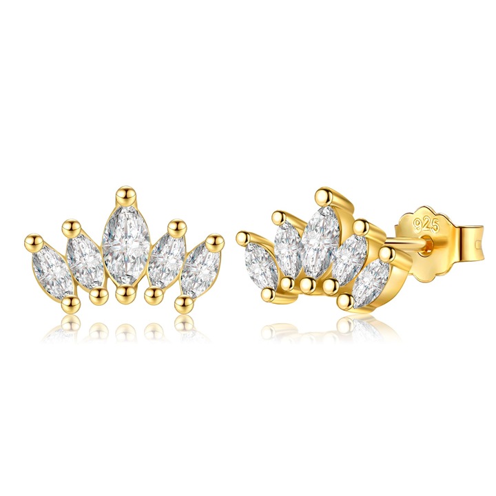 HYTIREBY női fülbevaló, levél ág, ezüst 925 aranyozott, cirkónia, hipoallergén, 5x9mm