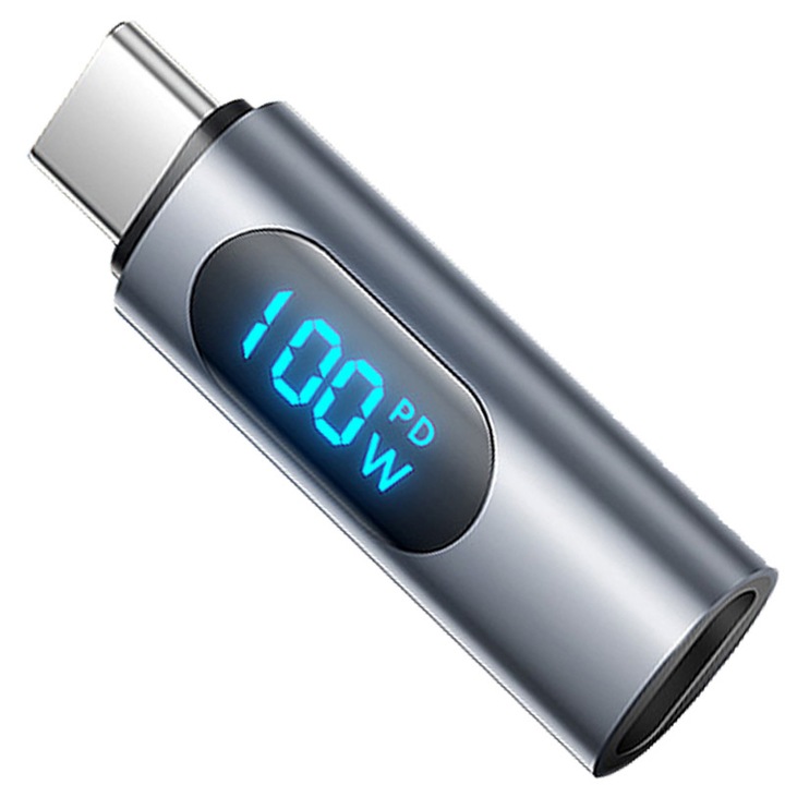 Adaptor pentru telefon mobil/computer PD100W Convertor de testare a vitezei afisajului digital cu incarcare rapida, potrivit pentru adaptorul pentru telefonul mobil AppleTypeC, de la Type-C la Type-C, gri