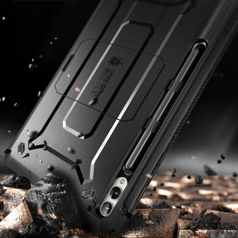 Husa de protectie compatibila cu Samsung Galaxy Tab S9 Plus, Unicorn Beetle Pro, cu folie inclusa, policarbonat, Negru