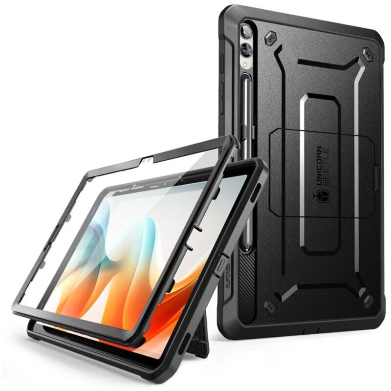 Husa de protectie compatibila cu Samsung Galaxy Tab S9 Plus, Unicorn Beetle Pro, cu folie inclusa, policarbonat, Negru